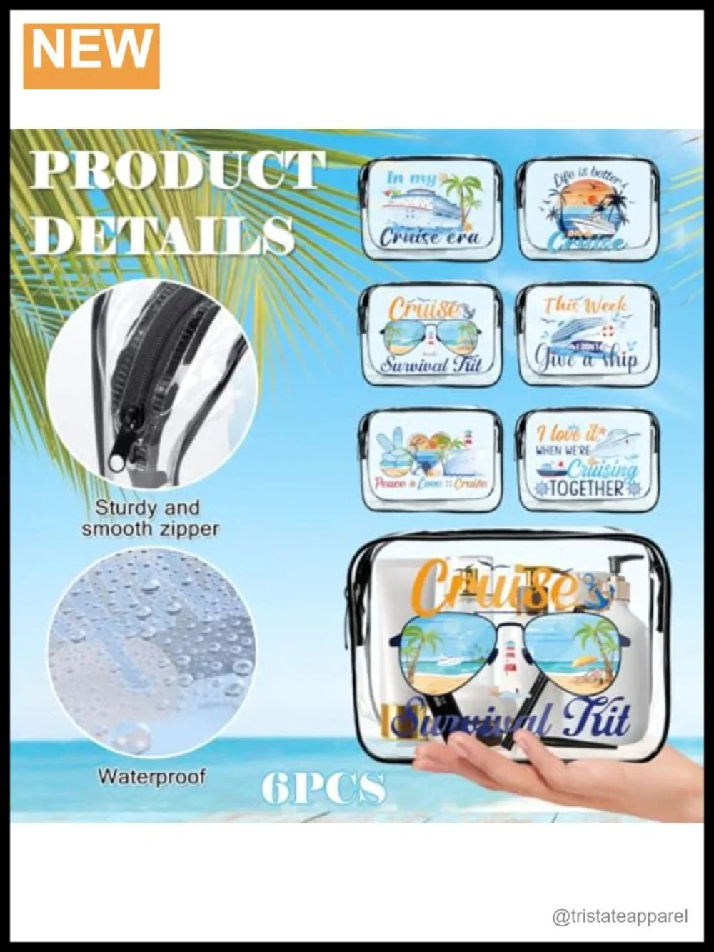 6 Clear Cruise Themed Waterproof Cosmetic Bags Set for Travel